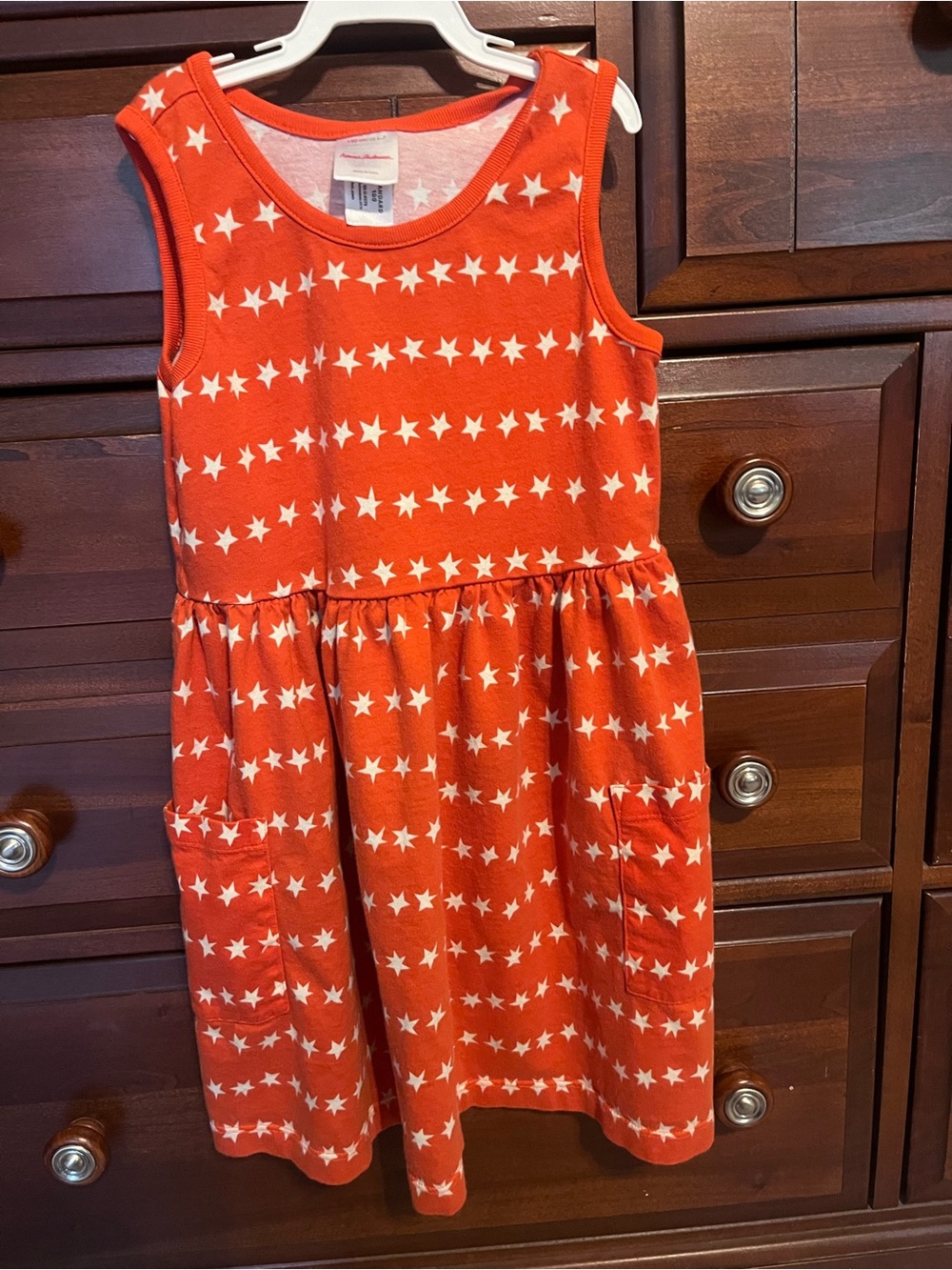 Hanna Andersson Playground Girls' Red Star Print Sleeveless Dress with Pockets